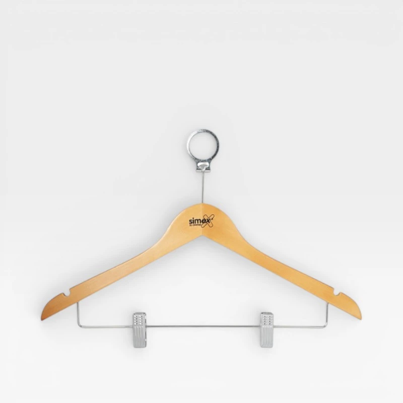 Percha – Madera natural con aro y pinzas