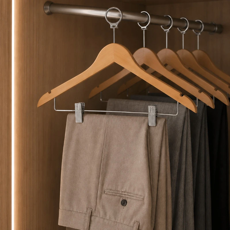 Percha – Madera natural con aro y pinzas